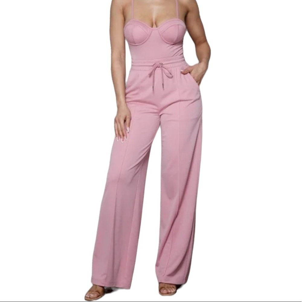 Bustier bodysuit with elastic waist wide leg pants set. NWT. Large